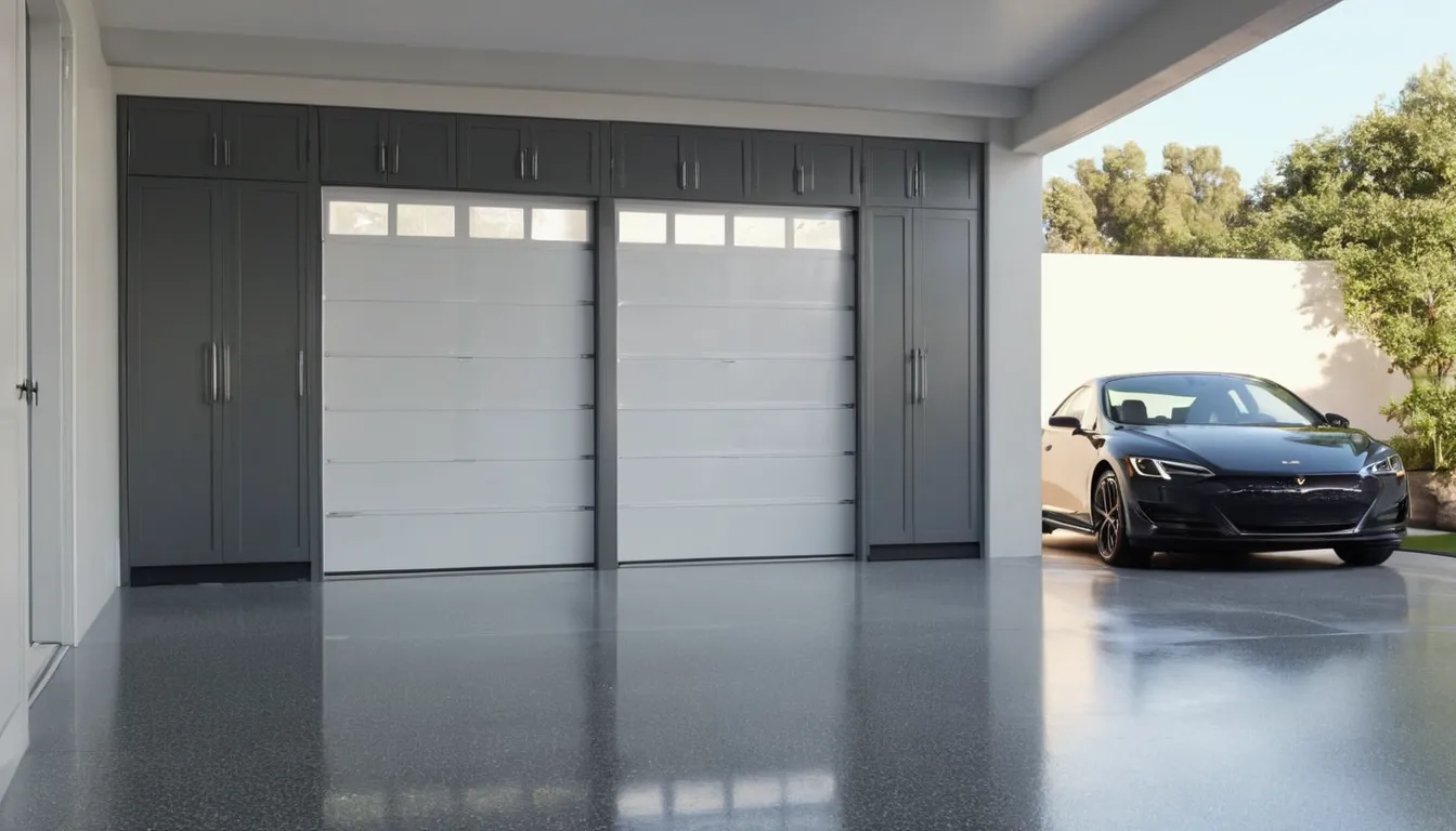 A clean, freshly coated garage floor in a home near Garfield Heights